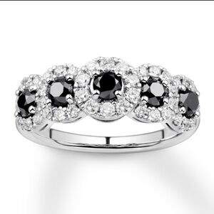 10K White Gold Diamonds Ring ZRW Black White Regency Dainty Victorian Estate